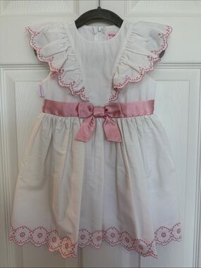 American Girl Bitty Baby Classic White & Pink Ruffle Bow Kids Dress